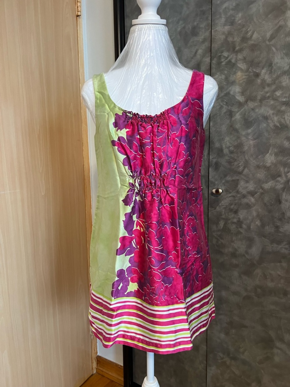 Sleeveless Pink & Lime Floral Tank Top
